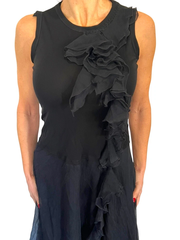 Teri Jon by Rickie Freeman Black Ruffle Chiffon Cascading Sleeveless Dress S - Image 3 of 4