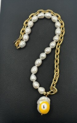 Joolz by Martha Calvo ROLL WITH IT NECKLACE Pearl Chain Gold Tone #4 | eBay