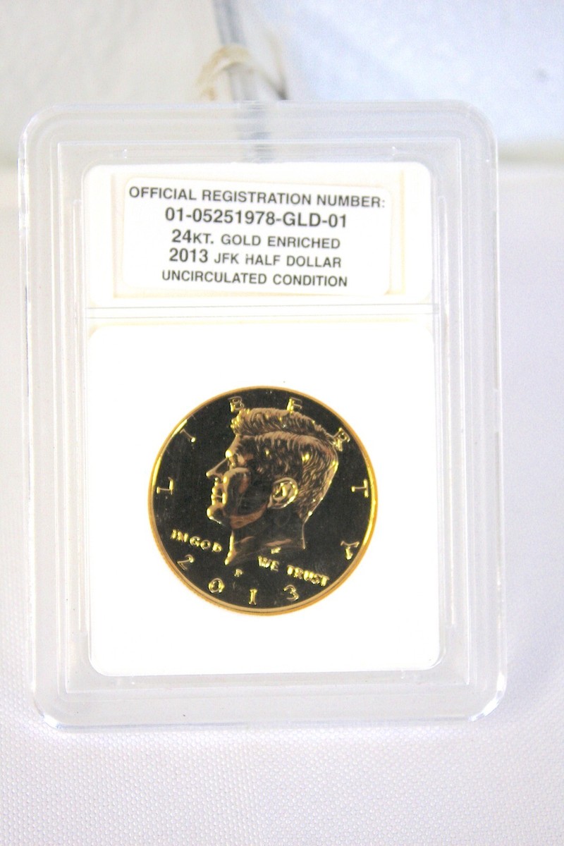 24K GOLD PLATED 2013 JFK Kennedy Half Dollar Coin w/Capsule
