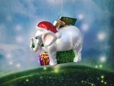 OLD WORLD CHRISTMAS WHITE ELEPHANT 12592 GLASS ORNAMENT W/OWC BOX