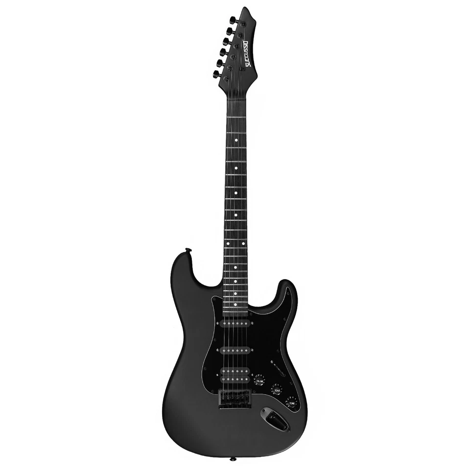 E-Gitarre SUCCUSSIO ST-Style Matt Schwarz Designer Studio Rock Gitarre mit Kabel