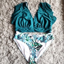 Women's 4XL 2-Piece Palm Tropical Bikini Tankini Top  Bottom Swimsuit Set