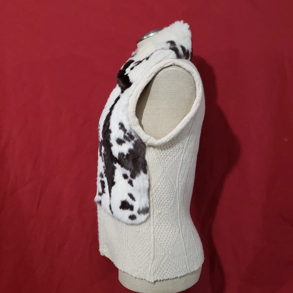  Chaleco Suéter June Genuino Piel de Conejo y Lana Tejido Blanco Marrón Cremallera Completa M  Foto 4 de 4