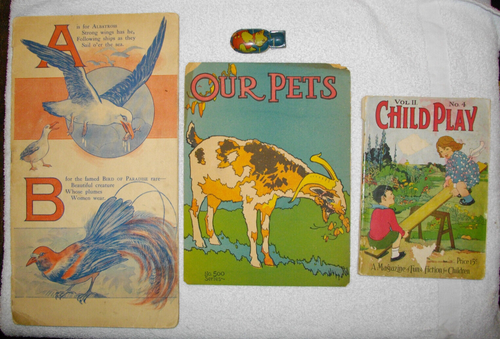 1920s Beautifully Illustrated Antique Childrens' Books & Games w/Toy Clicker! - Picture 2 of 23