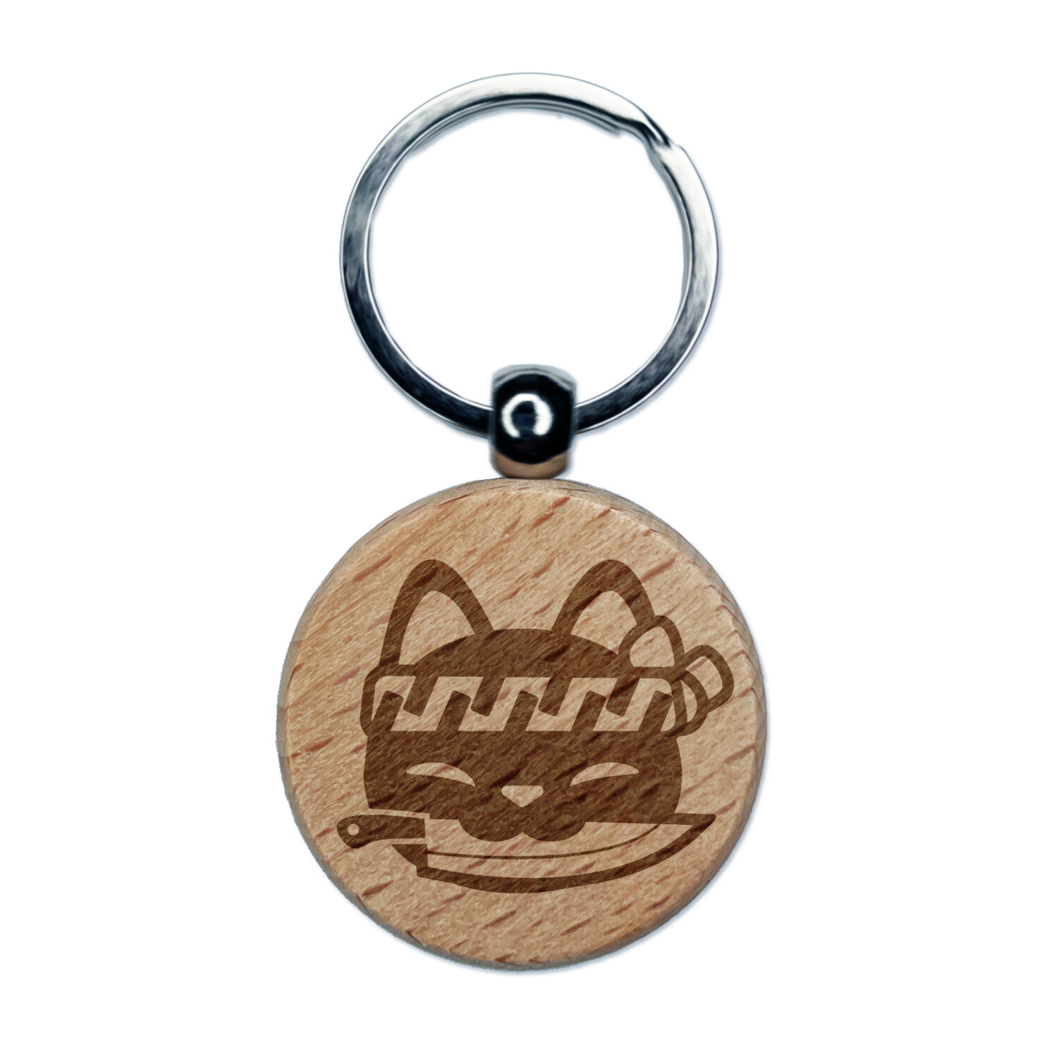 Cuchillo de sushi gato chef grabado madera llavero redondo etiqueta dije