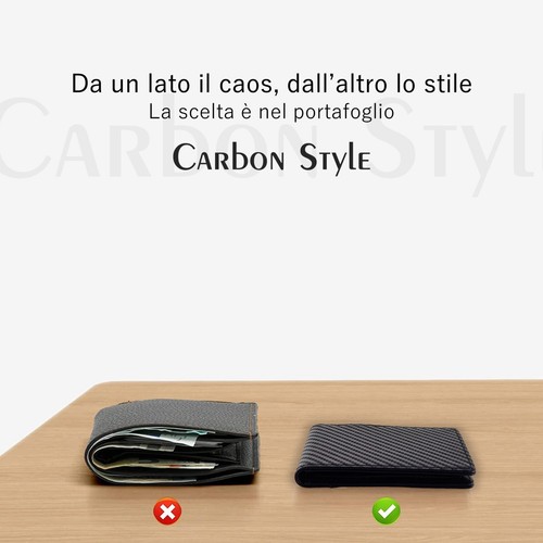 Portafoglio in Carbon Look Clip Metallica Pelle PU Slim Uomo Slim RFID 11 Carte - Zdjęcie 3 z 7