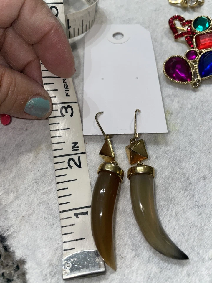 Vince Camuto Faux Horn Drop Dangle Hook Statement Earrings Signed - Image 4 of 4