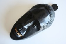 Old Vintage Black African Man with White Teeth Wooden Mask Tribal Primitive Art