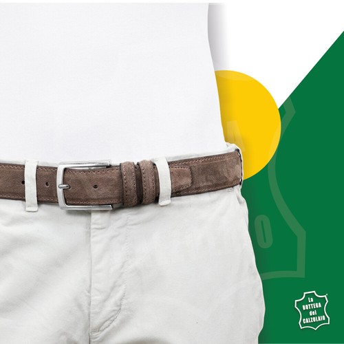Cintura in pelle uomo camoscio classica marrone artigianale made in Italy - Imagen 6 de 8