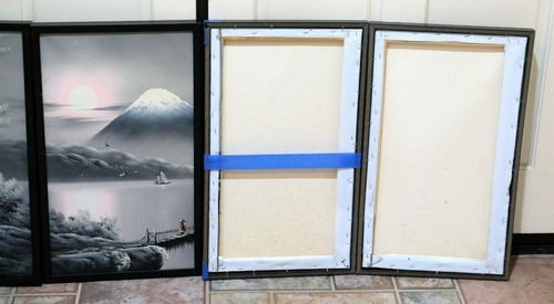 Montaje Fuji Pintura Original Japonesa Enmarcado 4 Paneles Colgante de Pared Necesita TLC G+ - Imagen 6 de 8
