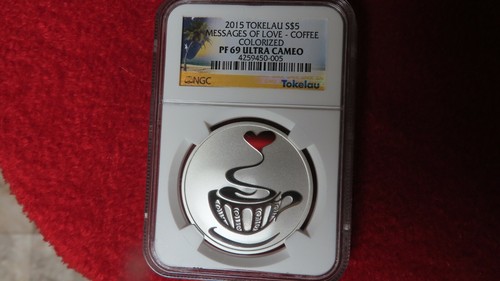 2015 Tokelau Coffee & Cupcake Messages of Love 1oz Silver Coin Set NGC PF69 UC - Picture 6 of 12