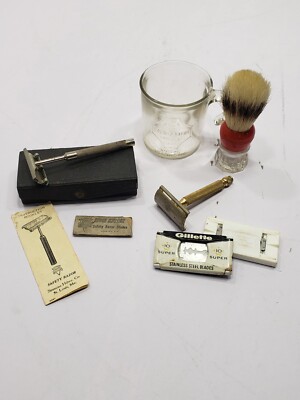 Lot Of 3 Gillette Safety Razor With Blades Keen Kutter Safety Razor & Golden