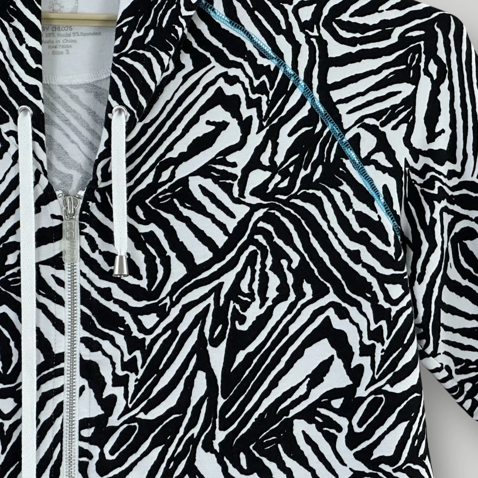 Chicos 3 ZENERGY Zebra Hoodie Women XL Full Zip W/ Pouch Pocket 3/4 Sleeve - Image 2 of 4
