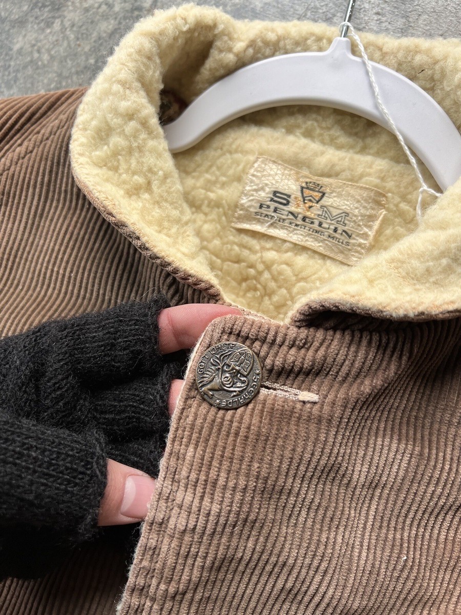 Vintage 60s SKM Penguin Sherpa Lined Corduroy Jacket Mens Size
