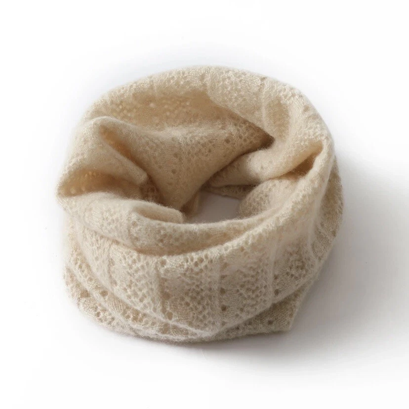 100% Inner Mongolian Cashmere Neck Warmer Snood Scarf Ivory NEW