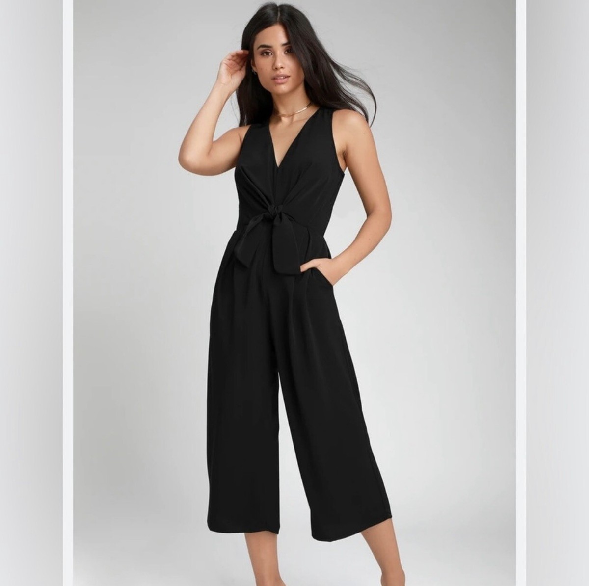 NWT LuLus Minette Tie Front Wide Leg Jumpsuit Black Size XS