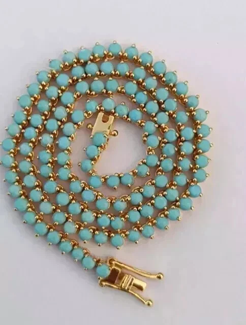Collar de tenis turquesa de corte redondo de 3 mm enchapado en oro amarillo de 14 K de 18 pulgadas Foto 3 de 4