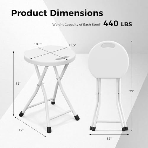 Folding Stool, 4 Pack8 inch Foldable Camping Stool for Adults with 440 1 White - Picture 4 of 8