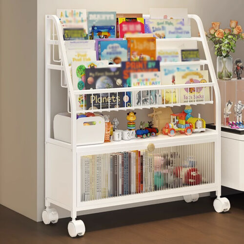 Bookcase Display Stand Book Toy Organizer Snack Rack Children's Bookshelf Caster