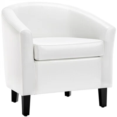 Faux Leather Accent Chair Barrel Chair Modern for Living Room Bedroom White