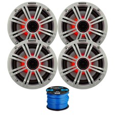 2 Pair of Kicker 6.5" 195W Marine Multicolor LED Speakers w/White Grilles Wire