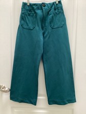 Maeve by Anthropologie The Colette Wide Leg Crop Pants Green Viscose Blend, 29