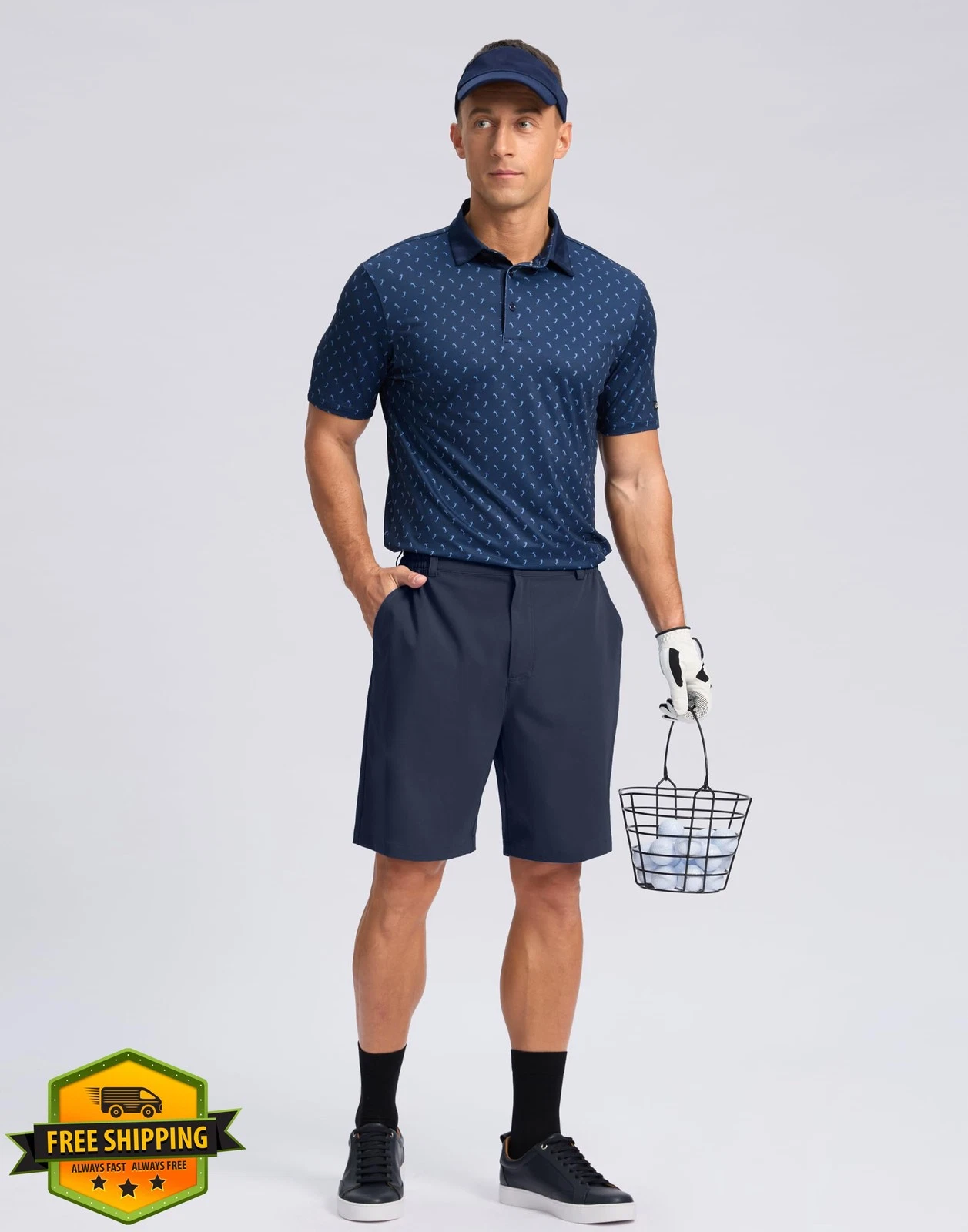 Pudolla Men's Golf Shorts 11" Stretch Quick Dry Casual Travel Pockets