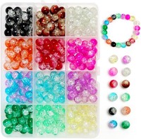 240Pcs Crackle Glasperlen Zum Basteln, 8Mm Edelstein Perlen Set Rund, Bunte