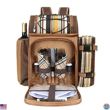 Hap Tim 2-Person Picnic Basket Backpack with Cooler, Wine Holder, Blanket &