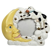 Vintage Cow Jumped Over The Moon Figi Resin 3x3 Picture Frame Crescent Stars