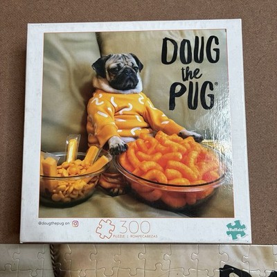 Doug the Pug Cheesy Cheese Puffs 300 Piece Jigsaw Puzzle 18'' x 18'' Complete