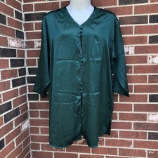 Vintage Solange Satin Nightgown Button Down Evergreen Color Size 18/20 EUC