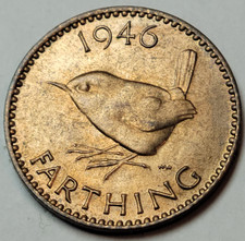 1946 Great Britain ~ ONE 1 FARTHING Coin - GEORGE V I - UK - KM#843- UNC  GB54