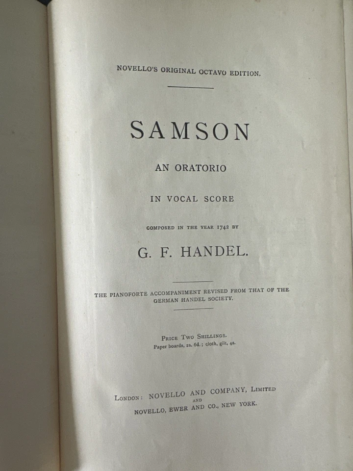 Handel Samson – Novello’s Original Octavo Edition, Vocal Score (c.1900) - Image 4 of 4