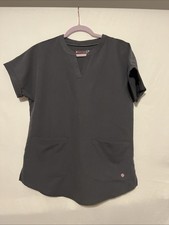 White Cross V Tess Pewter Scrub Top 750 Small Women's Medical Cuffed Sleeve NICE