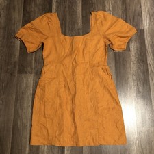 Madewell Women's Size 8 Mustard Yellow Ochre Fresco 100% Linen Maisie Mini Dress