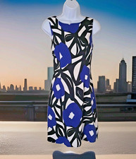 AGB Floral Dress Size 8 Black Blue Sleeveless Back Zip Stretch Summer Artsy Bold