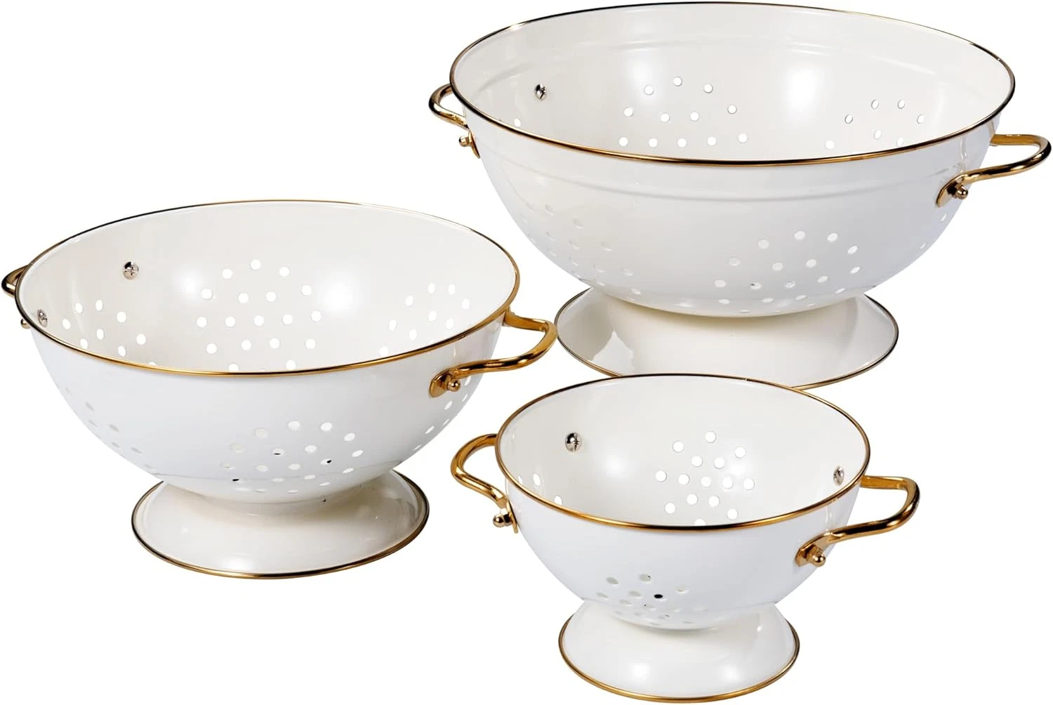 3-Piece Metal Colander Set with Handles for Pasta, Fruit, & Veggies - Cream