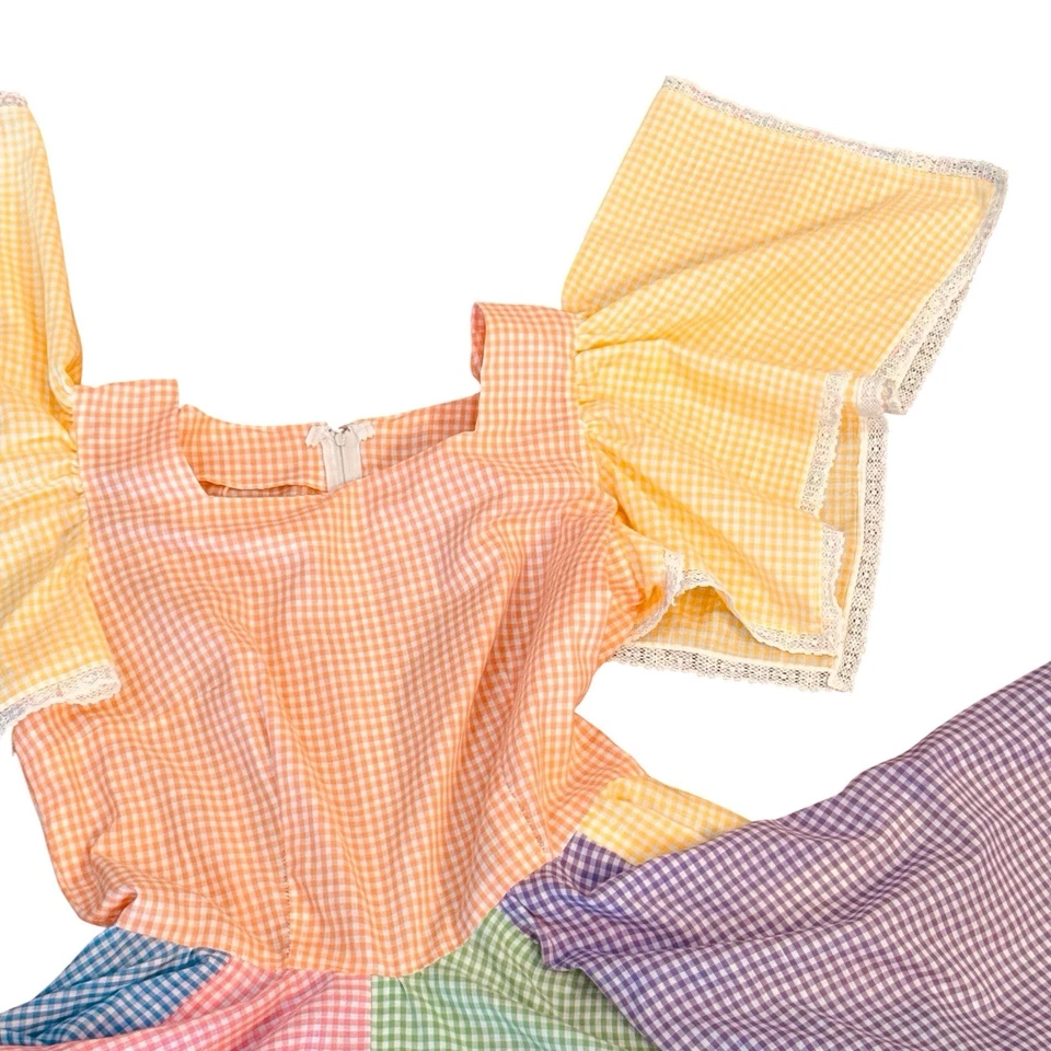 Vestido Vintage Años 70 Colorido Cuadrado Baile Círculo Completo Rockabilly Manga Ángel M Foto 4 de 4