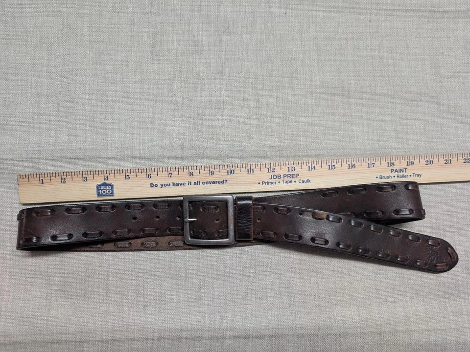 vintage Y2K leather laced AMBERCOMBIE & FITCH cowhide 38 brown belt 1990s wide - Image 3 of 4