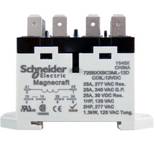 Schneider Electric Magnecraft 12VDC 25A DPST-NO DIN Rail Relay 725BXXBC3ML-12D