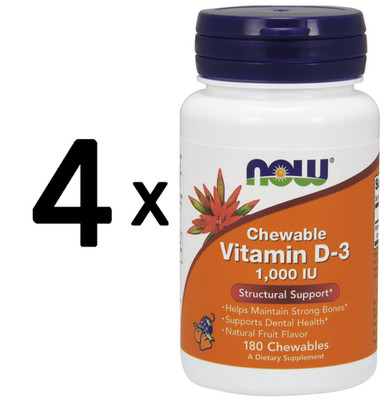 4 x NOW Foods Vitamin D-3, 1.000 IU (Chewable) - 180 chewables (47,21 EUR/kg)