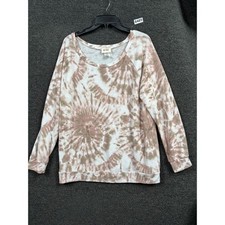 BiBi Tie Dye Print Terry Top Womens Size M Pink Beige Brown Long Sleeve