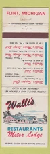Matchbook Cover - Walli's Restaurants Flint MI WEAR