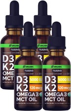 4 Pack Organic Vitamin D3 K2 Drops with MCT Oil Omega 3, 5000 IU - Maximum ...