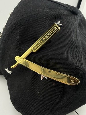 Gold-Tone Straight Razor Collectible Pinback 'Shall Prosper' Text