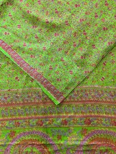 Women Silk Chiffon Green Sari Floral Print Indian Wear Lightweight Sari PGS1851