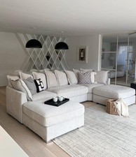 Luxury Modular Bishop U Shape Sofa Cream Velvet Scatter Back Unique Cushions UK