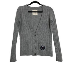 Abercrombie  Fitch Preppy Y2K Gray Button Up Cable Knit Cardigan Womens Size M