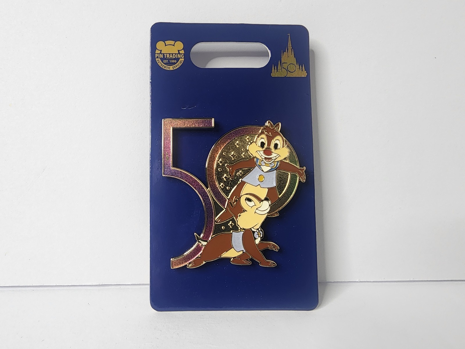 Walt Disney World Magic Kingdom 50th Anniversary Chip and Dale Pinback Lapel